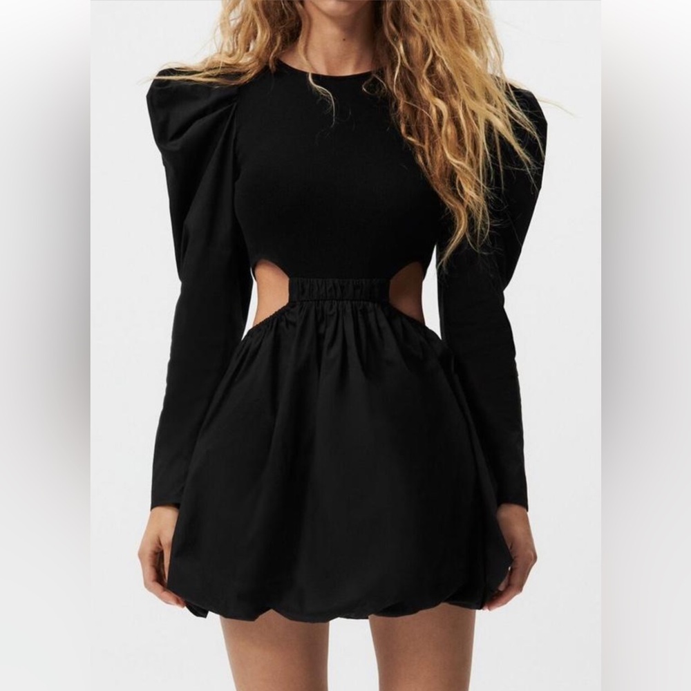 Zara black dress with bubble skirt and cut outs size medium